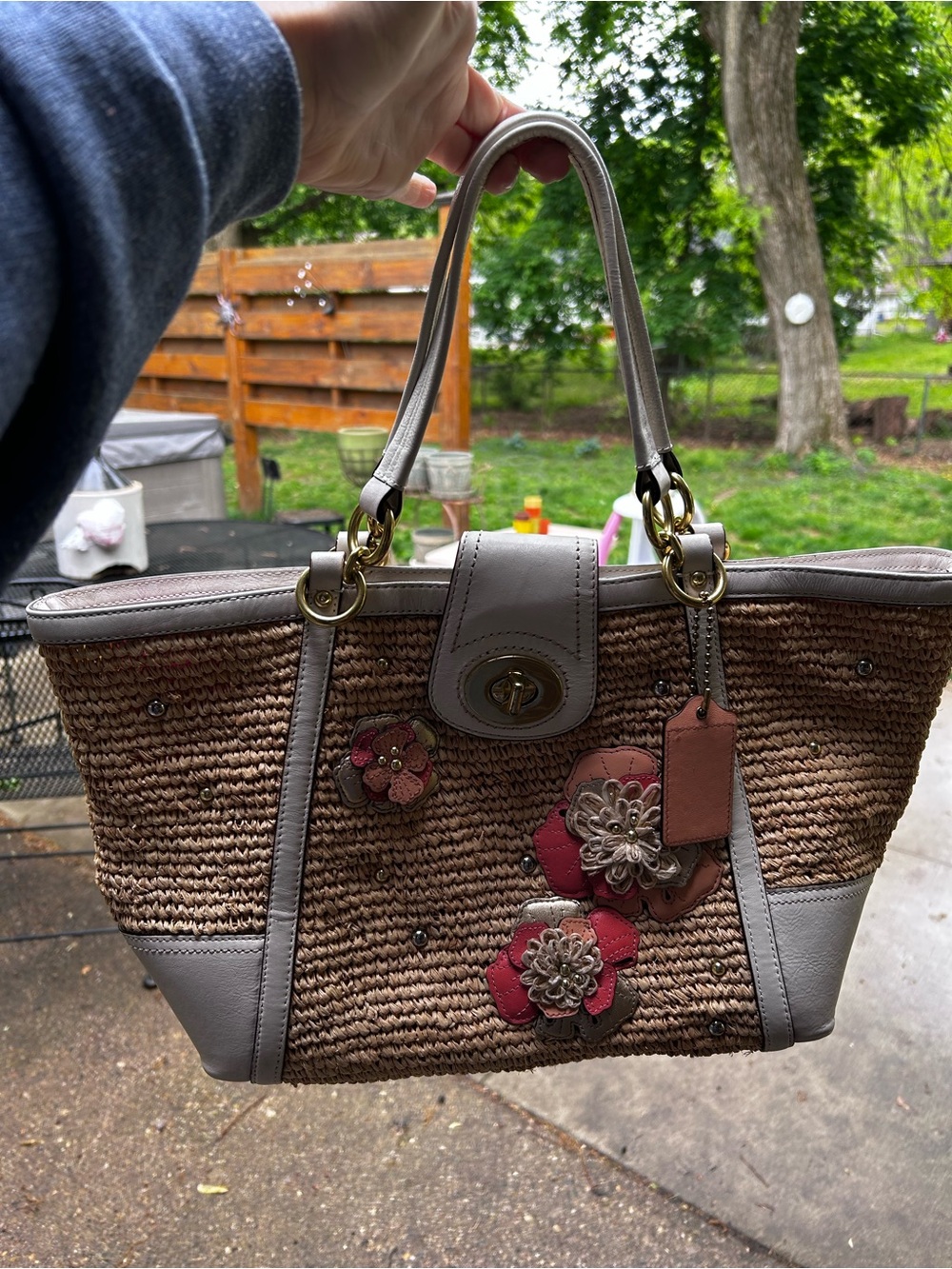Coach Straw Tote Bag in Natural/White Leather and Flower Appliqué 19347 Hamptons - Picture 14 of 14